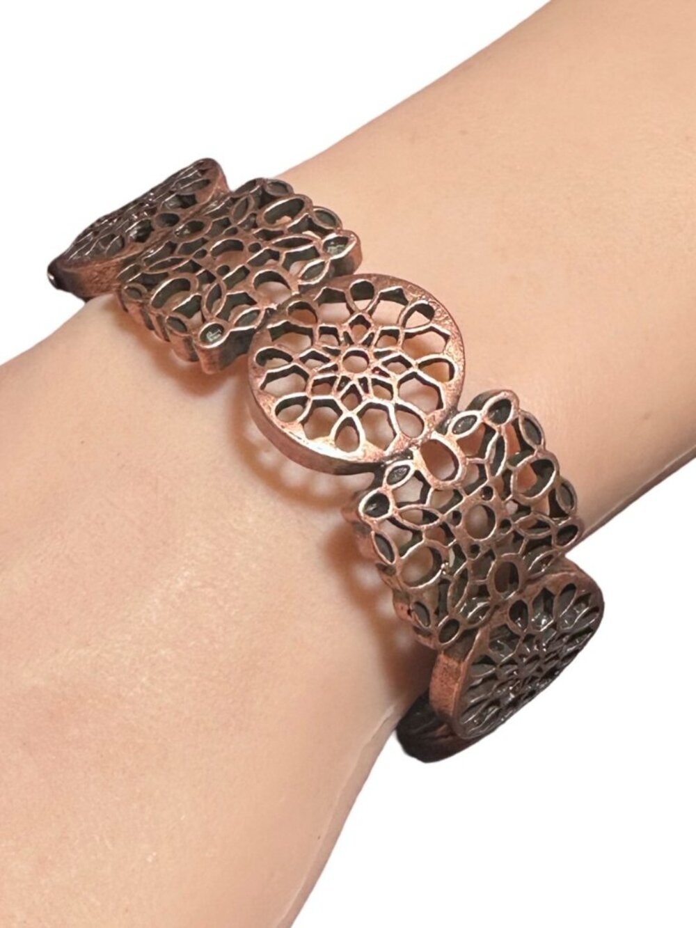 Clamper Hinged Bangle Bracelet Antique Copper Tone Womens Costume Jewelry